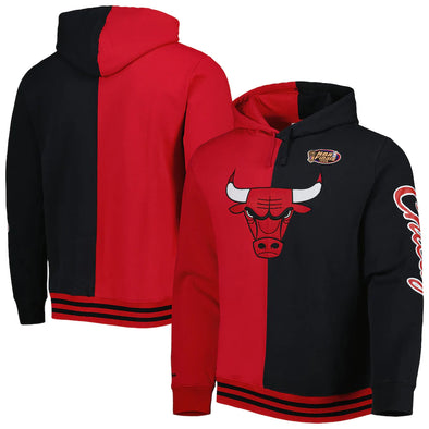 Men's Chicago Bulls Mitchell & Ness Red/Black Hardwood Classics Split Pullover Hoodie