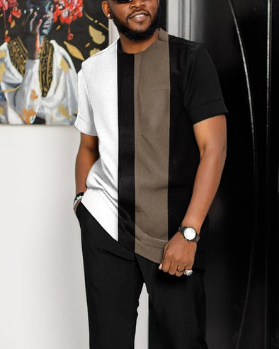 Men's Casual Colorblock Walking Suit.