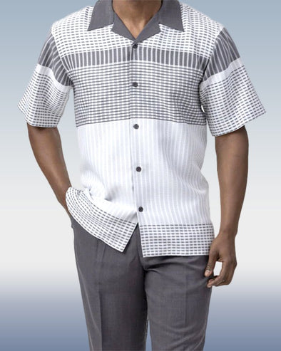 Grey Gradient Short Sleeve Trousers Two-Piece Walking Set