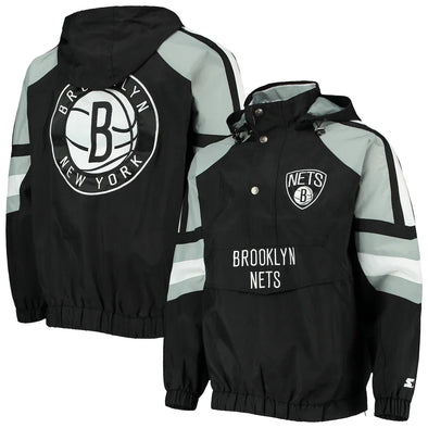 Brooklyn Nets Starter The Pro II Half-Zip Jacket - Black/Gray