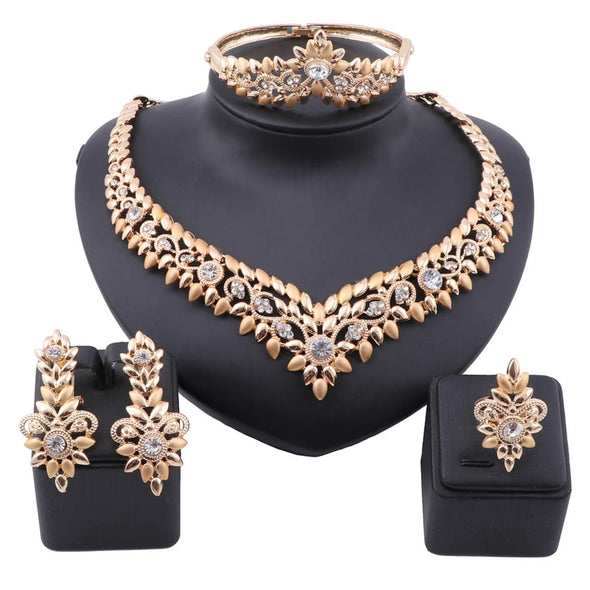 Elegant Gold Crystal Jewelry Set Brand Nigerian Wedding woman accessories African Beads Bridal Jewelry Set
