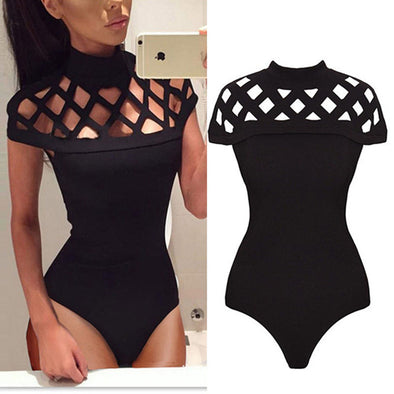 New Women's Hollow Bodysuit Ladies Leotard Bodycon Tops T shirt Jumpsuit Romper
