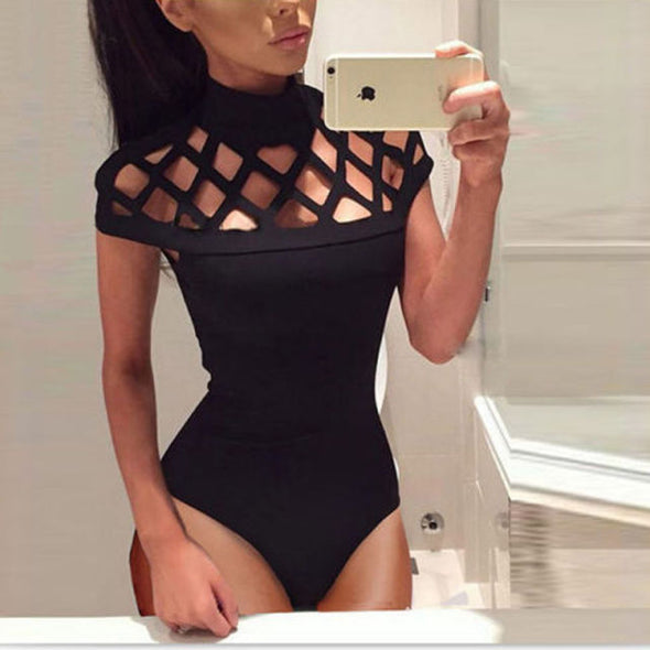 New Women's Hollow Bodysuit Ladies Leotard Bodycon Tops T shirt Jumpsuit Romper