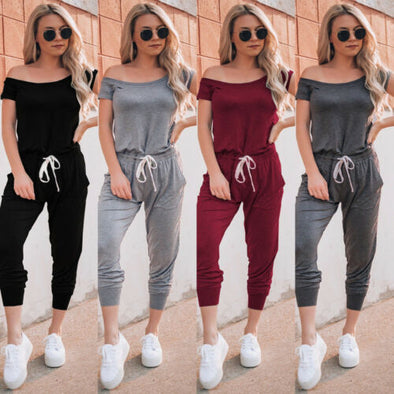Hirigin Women's Casual Off Shoulder Jumpsuits Bodycon Short Sleeve Jumpsuit Romper Trousers