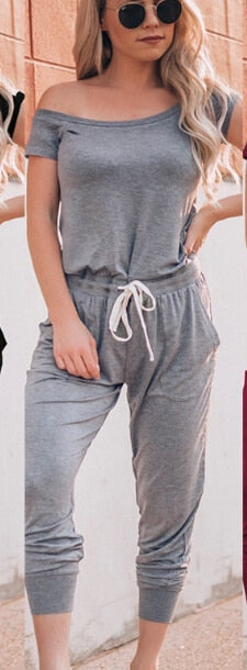 Hirigin Women's Casual Off Shoulder Jumpsuits Bodycon Short Sleeve Jumpsuit Romper Trousers