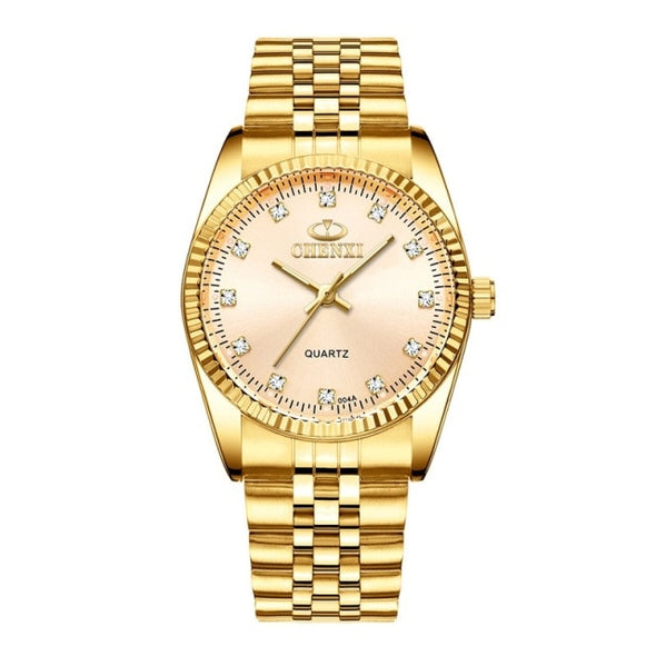 CHENXI Luxury Couple Watch Golden Fashion Stainless Steel Lovers Watch Quartz Wrist Watches For Women & Men Analog Wristwatch