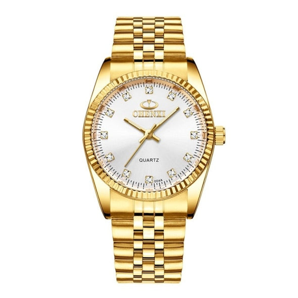 CHENXI Luxury Couple Watch Golden Fashion Stainless Steel Lovers Watch Quartz Wrist Watches For Women & Men Analog Wristwatch