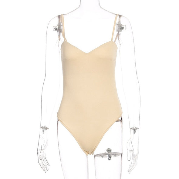 Nadafair Spgahetti Strap Sexy Bodysuit Pure Bodycon Bodysuit Women 2020 V Skinny Summer Black Top Female For Woman Basic Top