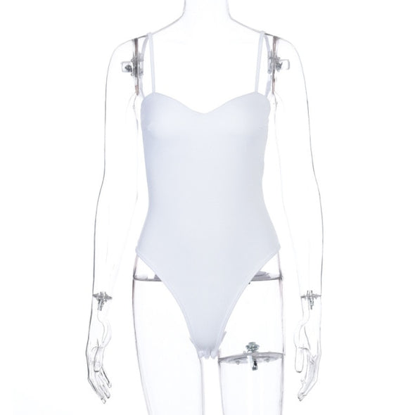 Nadafair Spgahetti Strap Sexy Bodysuit Pure Bodycon Bodysuit Women 2020 V Skinny Summer Black Top Female For Woman Basic Top