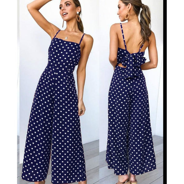 Sleeveless Backless Boho Bow-knot  Dot Jumpsuits Homewear Women 2020 Summer Romper Beach Club Elegant Overalls Dropshipping