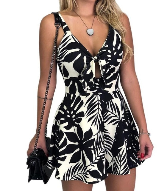 Women's Summer Print Jumpsuit Shorts Casual Loose Short Sleeve V-neck Beach Rompers Sleeveless Bodycon Sexy Party Playsuit