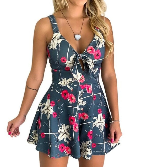 Women's Summer Print Jumpsuit Shorts Casual Loose Short Sleeve V-neck Beach Rompers Sleeveless Bodycon Sexy Party Playsuit