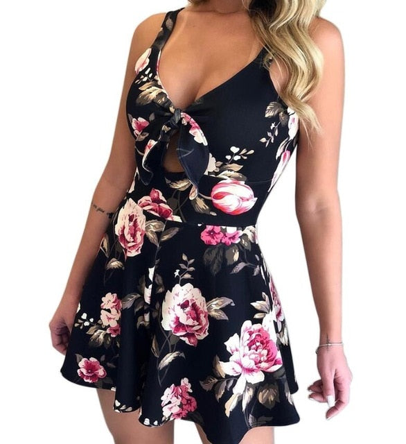 Women's Summer Print Jumpsuit Shorts Casual Loose Short Sleeve V-neck Beach Rompers Sleeveless Bodycon Sexy Party Playsuit