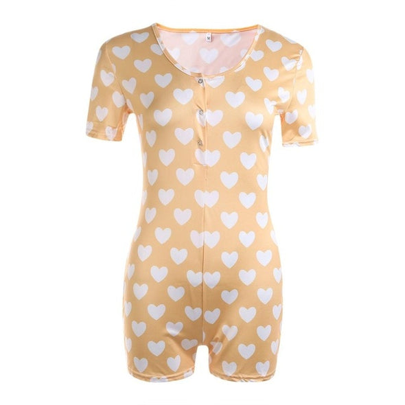 Women Sexy V-Neck Bodycon Bodysuit Casual Printed Button Sleepwear Jumpsuit Shorts Romper Leotard Sexy Ladies Summer Pajamas Hot