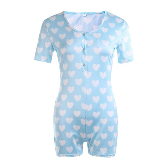 Women Sexy V-Neck Bodycon Bodysuit Casual Printed Button Sleepwear Jumpsuit Shorts Romper Leotard Sexy Ladies Summer Pajamas Hot