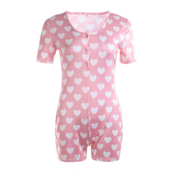 Women Sexy V-Neck Bodycon Bodysuit Casual Printed Button Sleepwear Jumpsuit Shorts Romper Leotard Sexy Ladies Summer Pajamas Hot