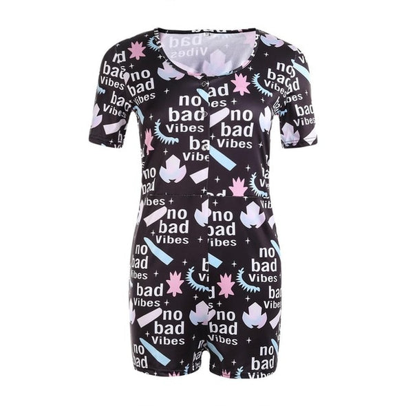 Women Sexy V-Neck Bodycon Bodysuit Casual Printed Button Sleepwear Jumpsuit Shorts Romper Leotard Sexy Ladies Summer Pajamas Hot