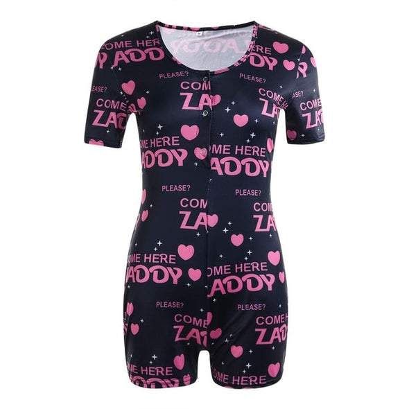 Women Sexy V-Neck Bodycon Bodysuit Casual Printed Button Sleepwear Jumpsuit Shorts Romper Leotard Sexy Ladies Summer Pajamas Hot