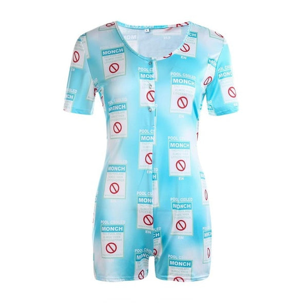 Women Sexy V-Neck Bodycon Bodysuit Casual Printed Button Sleepwear Jumpsuit Shorts Romper Leotard Sexy Ladies Summer Pajamas Hot