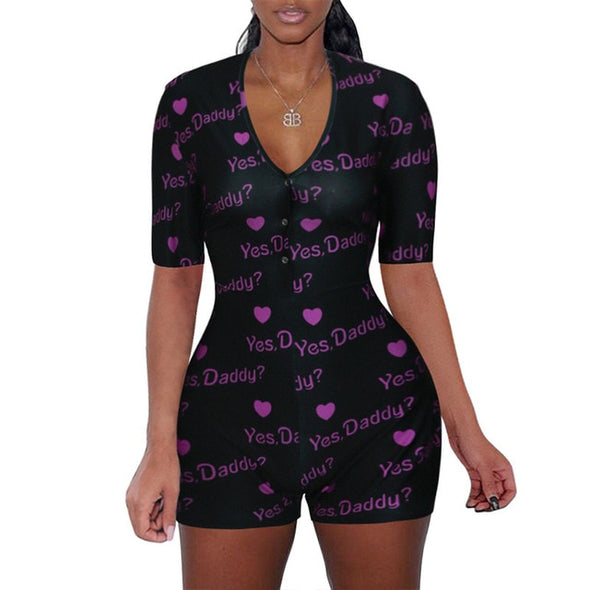 Women Sexy V-Neck Bodycon Bodysuit Casual Printed Button Sleepwear Jumpsuit Shorts Romper Leotard Sexy Ladies Summer Pajamas Hot