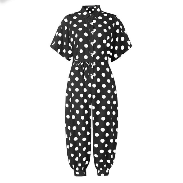 Celmia Women Jumpsutis Fashion Polka Dot Rompers Casual Loose Short Sleeve Cargo Pants Plus Size Summer 2021 Overalls Femme
