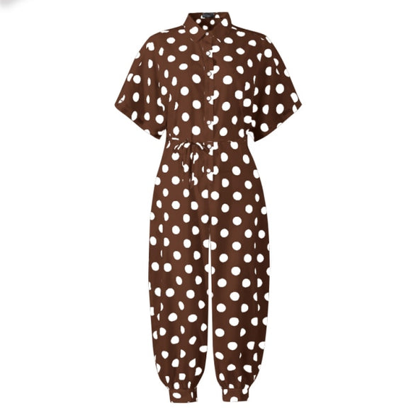 Celmia Women Jumpsutis Fashion Polka Dot Rompers Casual Loose Short Sleeve Cargo Pants Plus Size Summer 2021 Overalls Femme