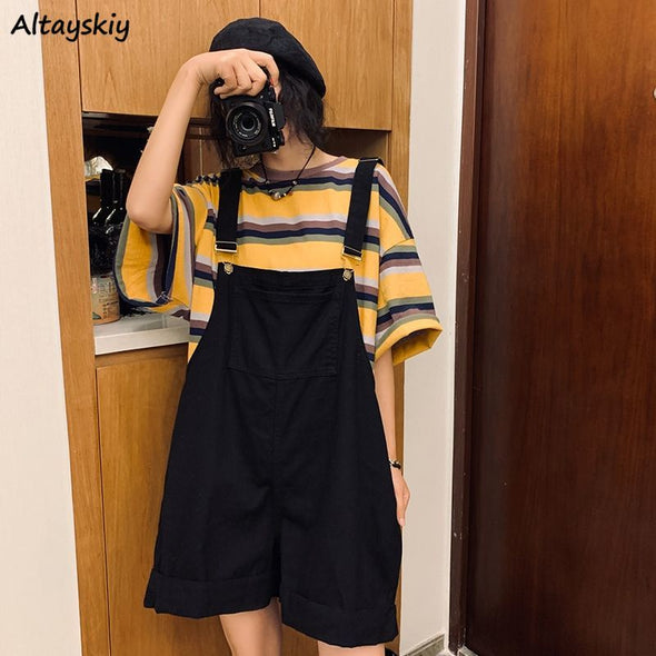 Rompers Women BF Style Cute Suspender Chic Wide-leg Summer Fashion Preppy Girls Denim Romper Leisure Harajuku Womens Playsuits