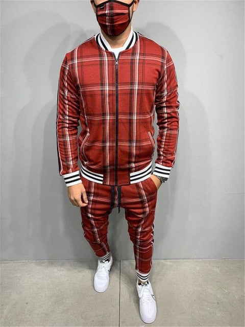 Plaid Printed Loose Suit Couple Clothes Fashion Tracksuit Grey Tracksuit Fullset Black Pink Faded Tracksuit Full Set Tracksuit