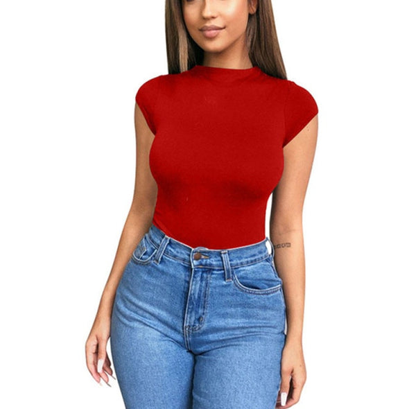 Nadafair Black Half Turtleneck Bodycon Bodysuit Back Zipper Skinny Summer Bodysuit Women Casual Body Female For Women Top 2020