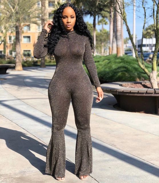 Bling Lurex Sexy Bell Bottom Bodysuit Long Sleeve Striped Flare Jumpsuit Party Night Club Ladies One Piece Plus Size Bodysuit