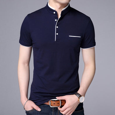 2024 New Fashion Brand Polo Shirt Men's Summer Mandarin Collar Slim Fit Solid Color Button Breathable Polos Casual Men Clothing