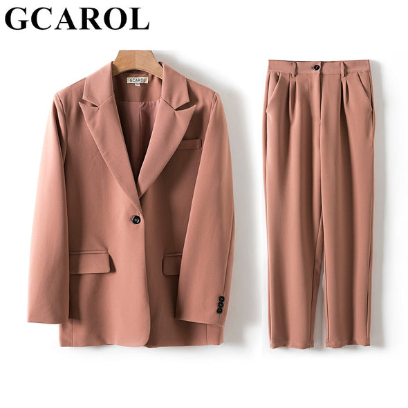 GCAROL Women Blazer And Guard Pants Sets Two Pieces OL Single Breasted Jacket Formal Suit Pleated Trousers Spring Autumn