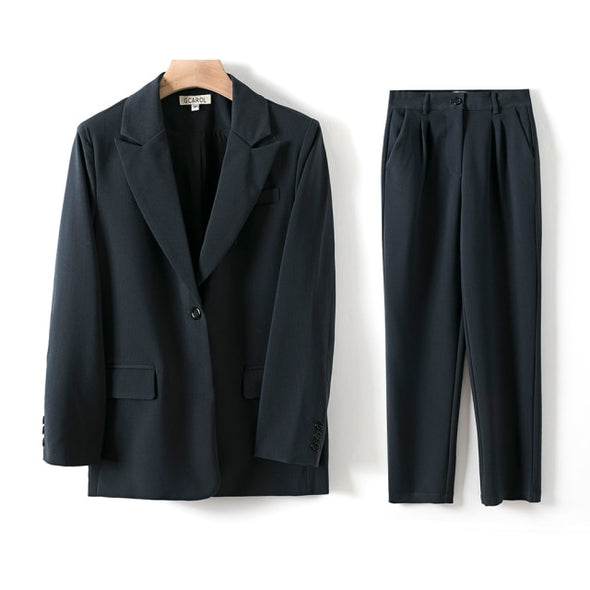 GCAROL Women Blazer And Guard Pants Sets Two Pieces OL Single Breasted Jacket Formal Suit Pleated Trousers Spring Autumn