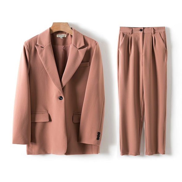 GCAROL Women Blazer And Guard Pants Sets Two Pieces OL Single Breasted Jacket Formal Suit Pleated Trousers Spring Autumn