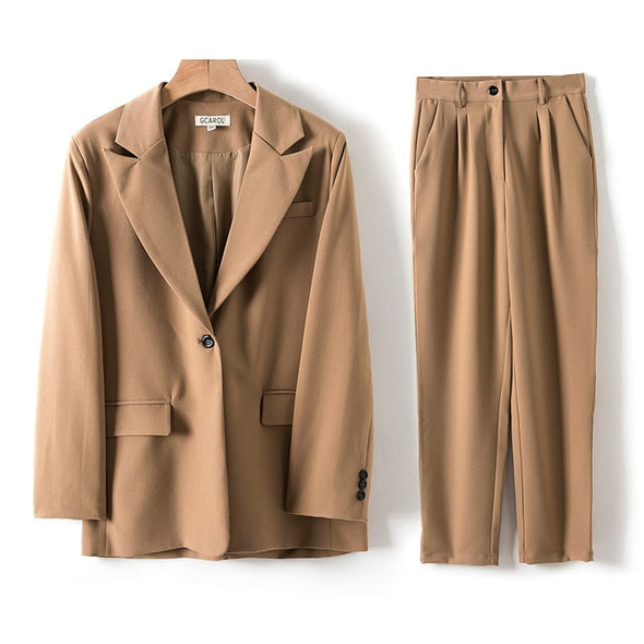 GCAROL Women Blazer And Guard Pants Sets Two Pieces OL Single Breasted Jacket Formal Suit Pleated Trousers Spring Autumn