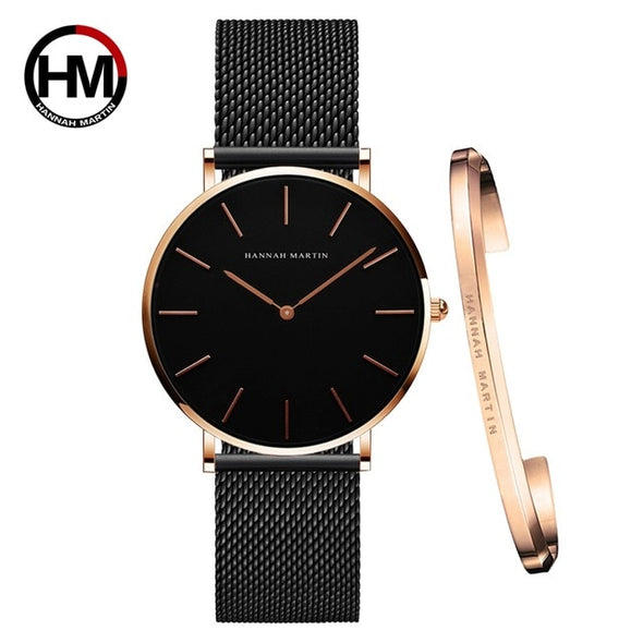 Women Watch 1 set Bracelet Japan Quartz Movement Simple Waterproof Rose Gold Stainless Steel Mesh Ladies watch relogio feminino