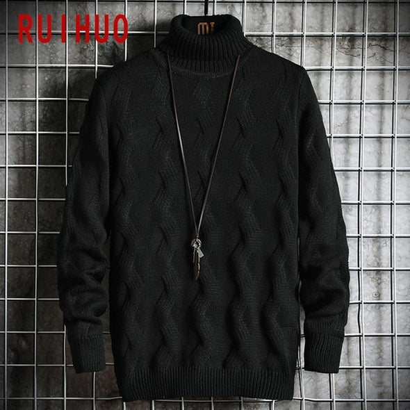 RUIHUO 2021 White Pullover Turtleneck Men Clothing Turtle Neck Coats High Collar Knitted Sweater Korean Man Clothes M-2XL