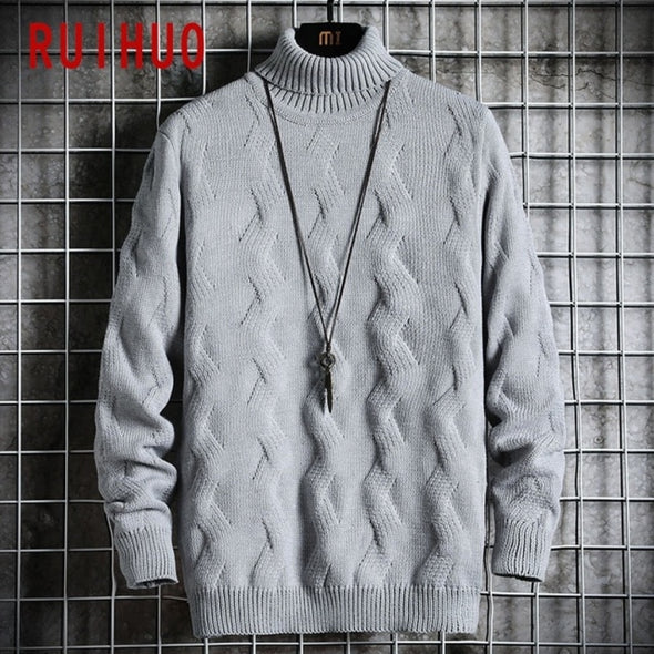 RUIHUO 2021 White Pullover Turtleneck Men Clothing Turtle Neck Coats High Collar Knitted Sweater Korean Man Clothes M-2XL