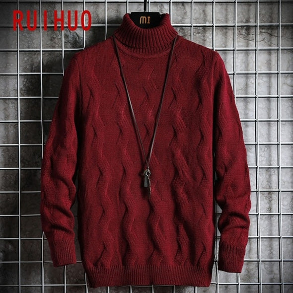 RUIHUO 2021 White Pullover Turtleneck Men Clothing Turtle Neck Coats High Collar Knitted Sweater Korean Man Clothes M-2XL