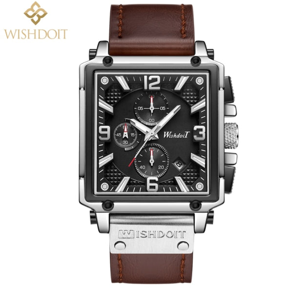 2024 New Fashion Waterproof Men's Watch Top Brand Luxury Leather Square Large Dial Sports Quartz Chronograph Relogio Masculi