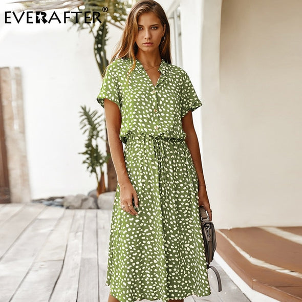 EVERAFTER Fashion Ladies Boho Leopard Print Shirt Dress Women Casual Midi Holiday Summer Dress Female High Waist Beach Dresses