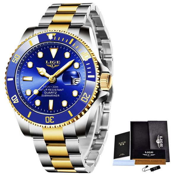 2024 New LIGE Mens Watches Fashion Business Waterproof Quartz Wrist Watch Men Top Brand Luxury Stainless Steel Sport Clock Male