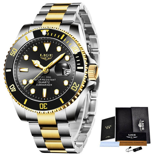 2024 New LIGE Mens Watches Fashion Business Waterproof Quartz Wrist Watch Men Top Brand Luxury Stainless Steel Sport Clock Male