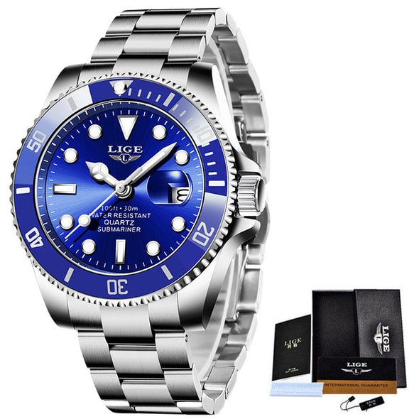 2024 New LIGE Mens Watches Fashion Business Waterproof Quartz Wrist Watch Men Top Brand Luxury Stainless Steel Sport Clock Male