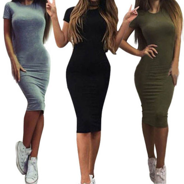 Summer Tunic Pencil Dresses Women Knee-Length Skinny Office Dress Short Sleeve Bandage Slim Bodycon Beach Dress Vestidos Robes