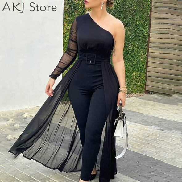 Women Fashion Elegant Long Sleeve Mesh Skinny Jumpsuits Formal Party Romper Sheer Mesh Party Jumpsuit