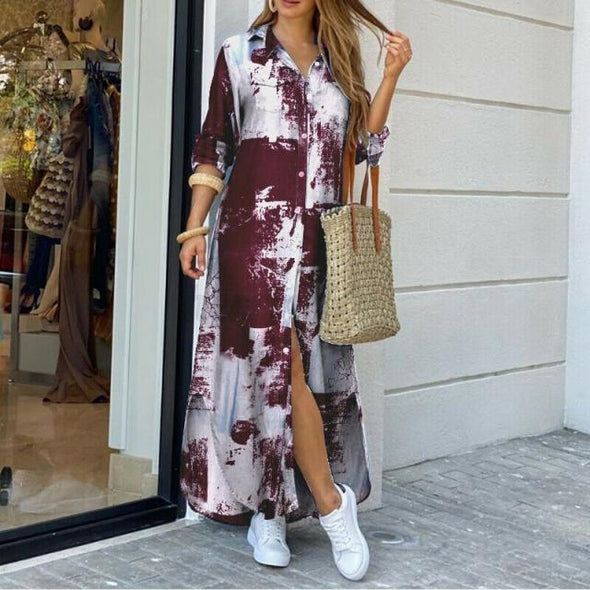 Autumn Long Dress Long Sleeve Shirt Dress Women Denim Long Dresses Pocket Button Shirt Print Dress Casual Loose Dresses 2021
