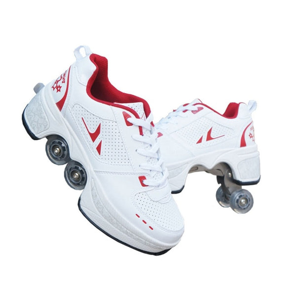 Roller Shoes Deformation Parkour Shoes Four Wheels Running Shoes Roller Skates For Adult teens Men Women Unisex Runaway Skates