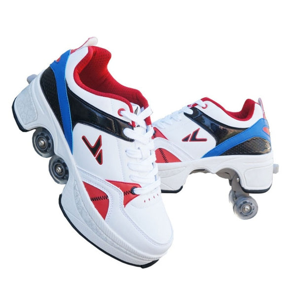 Roller Shoes Deformation Parkour Shoes Four Wheels Running Shoes Roller Skates For Adult teens Men Women Unisex Runaway Skates