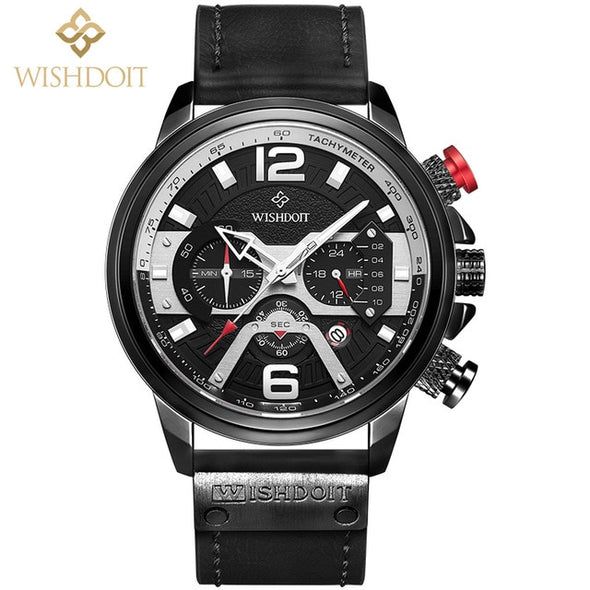 2024 New Fashion Waterproof Men's Watch Top Brand Luxury Leather Square Large Dial Sports Quartz Chronograph Relogio Masculi